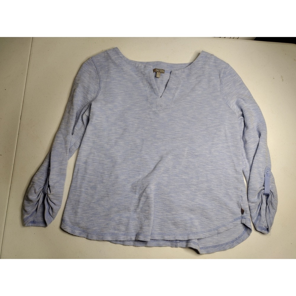 Talbots Womens Blue Marled Split Neck Long Sleeve‎ Casual Shirt Top Size L